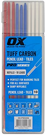 OX Tools Tuff Carbon Marking Pencil Replacement Lead 10-Pack with Red, Blue & White Lead, 2.88 mm - Designed For Tile Marking, OX-P503204