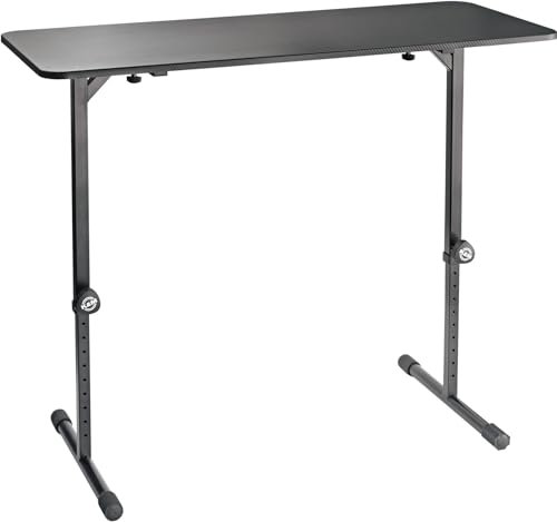 K&M 12160 DJ Tisch Schwarz - Klappbarer Eventtisch - Plattengröße 110 x 45,5 cm - schrittweise höheverstellbares Pult