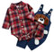 Dazzerake 2 Pezzi Completo da Neonati Pantaloni Bretelle + Pagliaccetto Camicie Plaid Casual Maniche Lunghe Bowtie Button Down con Stampa Cane (Rosso, 3-6 mesi)