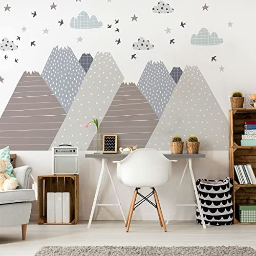 Wandsticker Kinder Dekoration Babyzimmer Wandtattoo Kinder Wandaufkleber Skandinavisch Wandsticker Riesen Berge Skandinavien Rika H60 x B90 cm