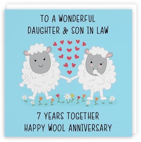 Hunts England - Large Daughter And Son In Law 7th Anniversary Card - To A Wonderful Daughter & Son In Law - 7 Years Together - Happy Wool Anniversary - Iconic Collection - Large - 210 x 210 mm