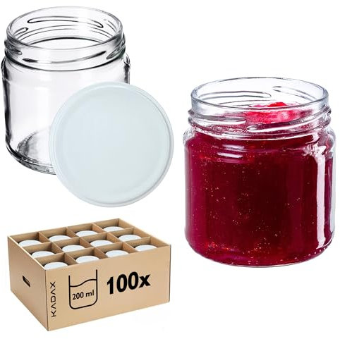 KADAX Bocaux hermétiques en verre de 200 ml, petits plateaux avec couvercle à vis pour fruits en conserve, confitures et miel (lot de 100, blanc)