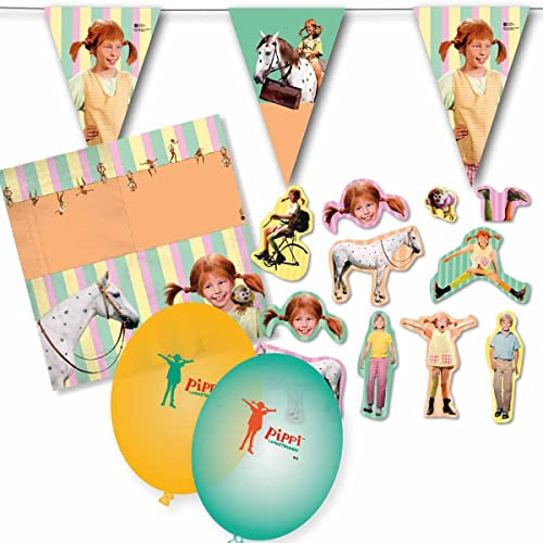 Firlefantastisch Der Partyshop/DH-Konzept Pippi Langstrumpf Dekoset Servietten, Wimpelkette, Konfetti und Ballons // Pippi Langstrumpf Partydekoration