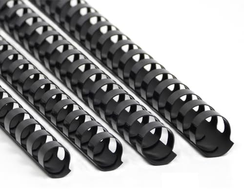 RAYSON Peignes de Reliure en Plastique, 21 Anneaux, 90-160 Feuilles, 12mm, 14mm, 16mm, 18mm, Taille du mélange, Noir, A4, Paquet de 80