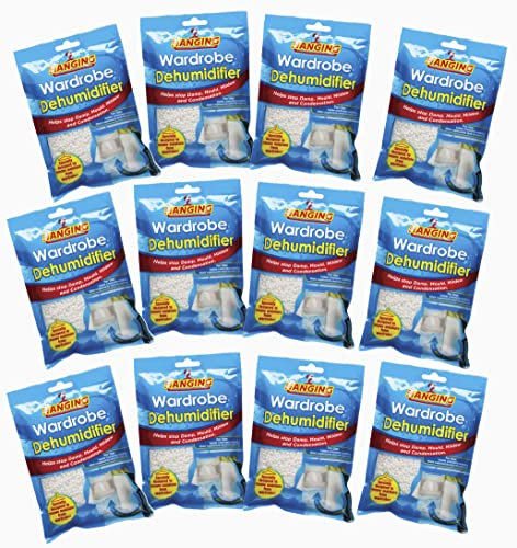 12x Hanging Wardrobe Dehumidifier, Condensation Remover, Moisture Absorber, Dehumidifiers for Home Damp, Mould, Moisture in Wardrobe, Bedroom, Caravan, Bathroom, Basement White