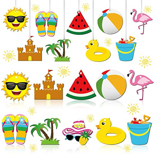 Ferraycle 30 Stück Sommer-Baumschmuck, Filz, hängende Ornamente, Hawaii, Hängedekoration, Strand, Wassermelone, Sonne, Ball, Hut, Sonnenbrille, Dekorationen für Partyzubehör (Sommer-Stil)