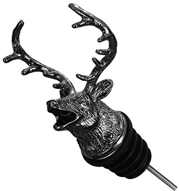 zalati Wine Pourer Animals Head Shape Zinc Alloy with Silicone Stoppers for Wine Spirits Bottle - Deer, Black