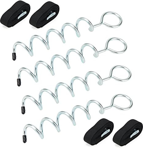 MUKCHAP 4 Stück Bodenanker Trampolin 31cm, Erdanker Trampolin Set, 2,3 m Spanngurten mit Haken, Verzinktes Bodenanker für Trampolin, Schuppen, Schaukeln, Zelte