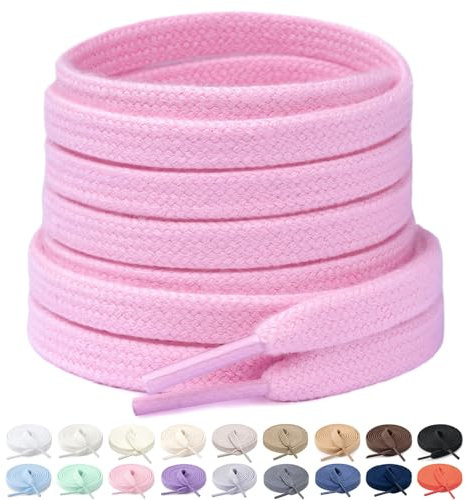 Stepace 2 Paires Lacets Plats Premium 100% Coton - Épaisseur 8 mm - Lacets Chaussures de Remplacement pour Baskets Sneakers Rose 140