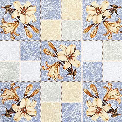 Wachstuch Tischdecke 110 x 140cm, Wachstischdecke abwaschbar, Wachstuchtischdecke wasserabweisend (Lilie blau Creme 118c)
