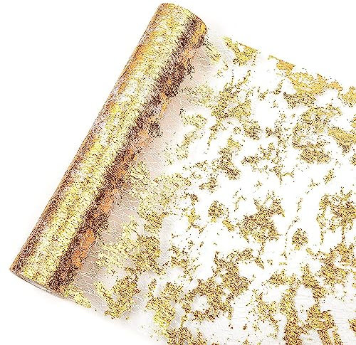 Taasmoog 28cm x 9m Gold Metallic Tischläufer Hochzeit Dekostoff Gold Tischband für Party, Hochzeit, Weihnachten, Kommunion, Festfeier, Neujahr, DIY-Dekoration