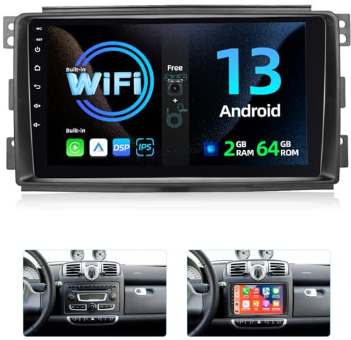 [2+64GB] Autoradio Android per Mercedes Benz Smart Fortwo 2005-2010, Radio Touchscreen HD da 9 pollici, Wireless Carplay e Android Auto/WiFi/GPS/SWC + telecamera di backup AHD