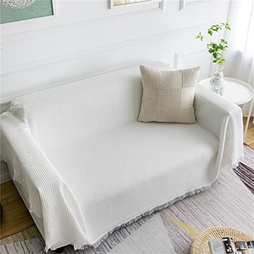 Homxi Couchbezug Eckcouch 2 Sitzer,Sofahusse Überzug Einfarbig Sofa Überwurf Baumwolle Sofa-Handtuch Weiß Sofa Bezug 130x130CM