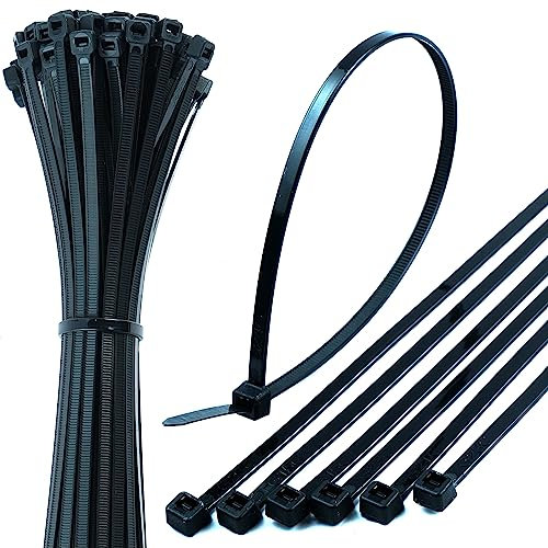 300mm Black Cable Ties – Pack of 100, 12 Zip Ties/Tie Wraps, Nylon, 4.8mm Wide, 22kg Tensile Strength, Self-Locking – Just Cable Ties