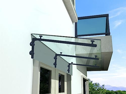 BuyLando.Shop - (Typ-7016) Glasvordach VSG Türdach Hausdach Pavillion Pergola Überdachung inkl Ral7016 Halter (L-Träger, 250x90cm Klarglas)