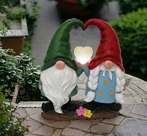 Solar Gartenfigur Gartenzwerg Pärchen mit Herz Wichtel Solarleuchte Solarlampe Figur Gartendekoration beleuchtet für Außen 29,5 cm