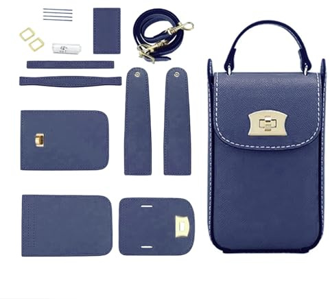 POPSEWING DIY-Kits für Handytaschen aus genarbtem Leder, DIY-Umhängetaschen-Set mit Nähset für Damen/Mädchen (Blau)