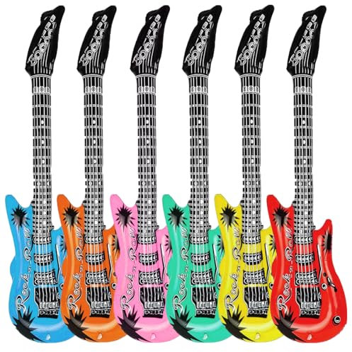 Luftgitarren zum Aufblasen, Aufblasbare Gitarre, 6 Stück Luftballons Spielzeuggitarre 53cm in 6 Farben, Aufblasbare Rock Instrumente Spielzeug für Geburtstagsparty Rock Pool Party Deko