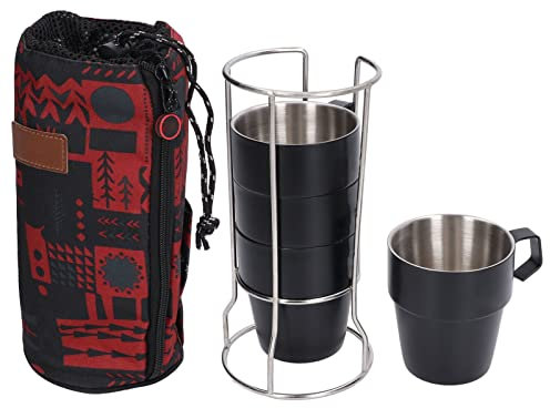 4PCS Espressos Cups Set, Stainless Steel Coffee Cups with Stand Rack 300ml Stackable Double Insulation Mugs for Latte Cappuccino