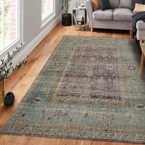 bamyum Enber Bedruckter Teppich Chenille-Druck Maschinell Hergestellt 80 x 150 cm, Waschbarer Multicolor Vintage Teppich Schlafzimmer, Antibakteriell Antirutschunterlage Küchenteppich