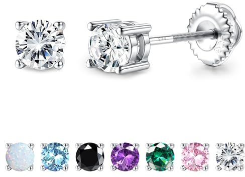 JeweBella 3MM/4MM Piccoli Orecchini in Argento 925 per Donna Anallergici Orecchini con Opale Rosa Viola Zirconia Orecchini Bambini Brillanti Punto Luce Cartilagine Ipoallergenici Orecchini Argento