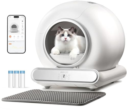 Lettiera per gatti autopulente, protezione ultra sicura, protezione automatica, controllo app/ingresso inferiore/grande capacità con 3 rotoli di fodera e tappetino