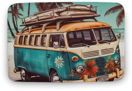 LFDSYEOQ Teppich, waschbarer Teppich, alter Bus mit Surfbrett, weicher kleiner Teppich, rutschfeste Teppiche für Fußmatte, Boden, Eingangsbereich usw