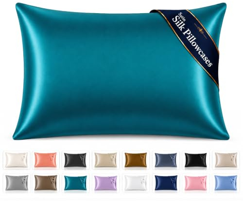 Pamposh Satin Silk Pillowcases For Hair And Skin 4 Pack Standard Size with Envelope Closure (Teal, 4 Pcs Pillowcases (50 x 75 cm))