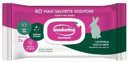 Inodorina Funktionstücher für Nagetiere (12 Packungen à 40 Stück, Kamille und Neemöl) - Langlebige, dreifach wirkende Stofftücher für Haustiere, reinigend und desodorierend