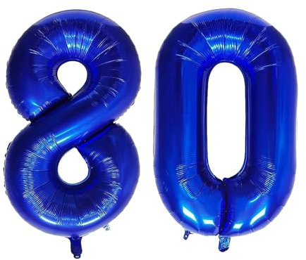Geburtstag zahlen Luftballon 80 jahre-Blau XXL Jumbo Folienballon 40 Zoll – 101 cm Luftballons 80 Geburtstag Junge Mädchen Babyparty Geburtstagsdeko Jubiläumsparty Dekoration
