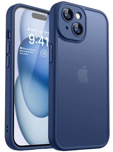 CANSHN Matte Compatible with iPhone 15 Plus Case, Upgraded [Full Camera Protection] [Translucent Matte] Shockproof Protective Phone Case 6.7 - Deep Blue