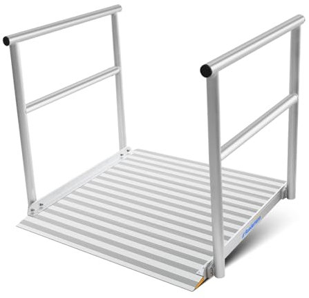 Ruedamann 3'L x 36 W Aluminum Wheelchair Ramp with Handrails, 600 Lbs Capacity Threshold Ramp for Home Steps Stairs Curbs, Non-Slip Access Ramp, Doorway Ramp for Wheelchairs Scooters Carts Walkers