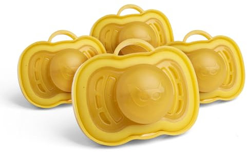 Herobility Gentle Pacifiers – Protective case – BPA-free – Large air vents – 6 – 24 months – 4-pack – Mustard