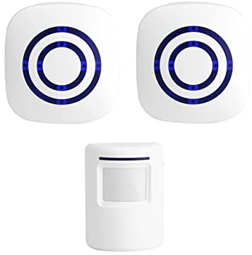Timbrelámbrico con Sensor Deovimiento Ador Puerta Tienda Sensor Infrarrojo Inalámbrico Detector de Movimiento Alarma de Timbre de Puerta de Entrada con 1 Transmisor y 2