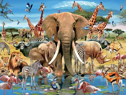 AveJoys Jigsaw Puzzles for Adults 1000 Piece Kilimanjaro 27.56 x 19.69 Inch Elephant Puzzles for Adults Educational Challenge 1000 Pieces Rhinoceros Zebra Giraffe Lion Puzzles