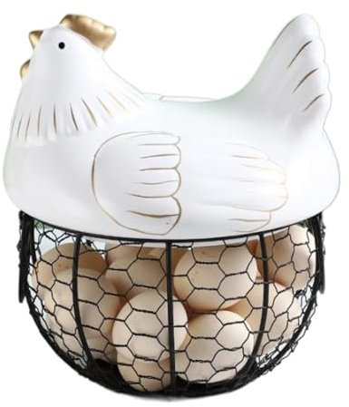 HYKJCSS Huevera Gallina Cesta para Huevos con Cubierta De Cerámica para Pollo, Soporte para Huevos Frescos, Estuche Organizador, Colección De Huevos De Gallina Hueveras(White)