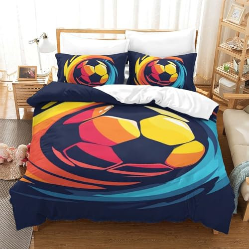 GZCVBDYUY Fußball 3D Gedruckt Bettwäsche 3 Teilig Bettbezug Set Mit Kissenbezügen Soft Microfaser Luxus Modern Mit Reißverschluss Für Erwachsene Und Kinder Single(140x200cm)