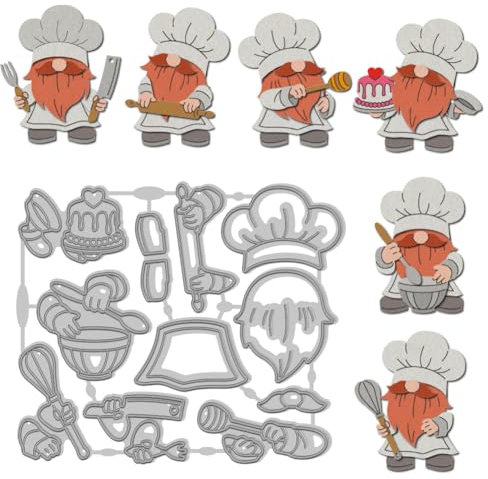 WADORN Cook Gnome Stanzformen Aus Karbonstahl Metall Stanzschablone „Kochzwerg“ Für Heimwerkerarbeiten Grillzwerg Hintergrund Metallprägeschablonen Vorlage Für Karten Alben