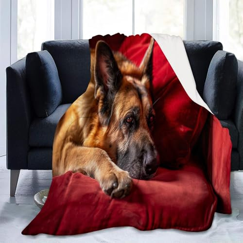 Tier Deutscher Schäferhund Kuscheldecke Rot Flauschig Decke Fleecedecke, Sofa Überwurfdecke, Wohndecke Warm Weich Sherpa Wolldecke, Gemütlicher Überwurf Für Bett und Couch 70x100 cm