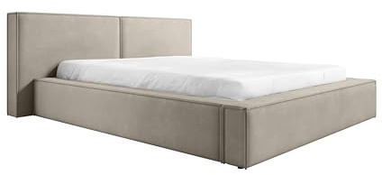 FEDVE Bett 200x200 Hellbeige - Lopra - Polsterbett mit Bettkasten - Doppelbett mit Stauraum - Schlafzimmerbett