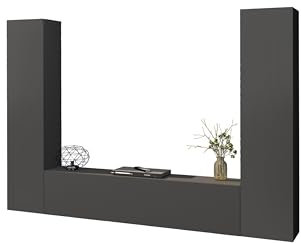 möbelando Wohnwand >Benevent< 3-teilig, aus melaminharzbeschichteter Spanplatte, in Anthrazit matt, bestehend aus 2 Schränken, 1 Lowboard - 260x180x30 (BxHxT), Made in Italy