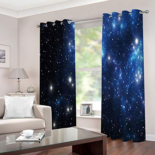 FYRHLH Vorhang Blau & Sterne Blickdicht Schlaufen Verdunkelungsgardinen Gardinen Schlafzimmer 2er Set Größe:B234 x H138cm
