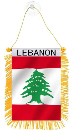 Libanon-flagge, Libanesische Flagge Zum Aufhängen Fenster, Kleine Mini-autoflaggen, Banner, Rückspiegel-dekoration Saugnapf, Goldenes Fransenbanner