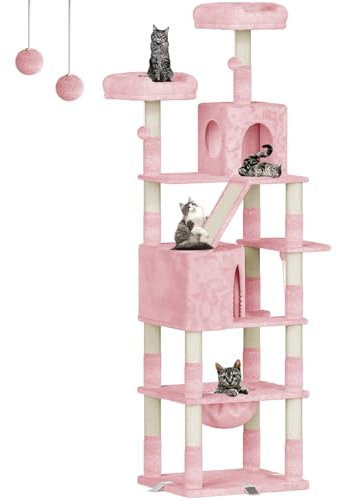 Dogat 208cm Large Cat Tree, XXL Tall Cat Tree Tower for Indoor, Anti-tip Cat Climbing Frame with 3 Removable Reinforced Clips, Condo and Hammock, for Large and Small Cats, Pink