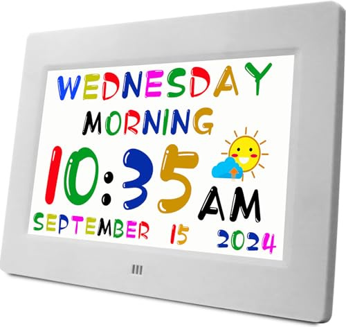 MASSII Digital Teaching Clock Talking Time, 24 Alarms Custom Reminders, Checklist to-Do List, Auto DST & Calendar Display, Sleep Trainer, Easy to Use for Kids Birthday Gift- White with Remote