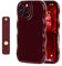 NITITOP Compatible with iPhone 16 Pro Max Case Cute Burgundy Simple Wave Design Stylish Wavy Curly Frame with Wrist Adjustable Hand Strap Kickstand Grip Holder Protective Cover-Wine Red
