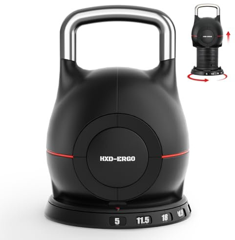 HXD-ERGO Adjustable Kettlebell Set 7 in 1, 10-20kg Solid Aluminum Kettle Bells with Handle, Space Saving Safety Locking Systerm for Home Gym Fitness Weight Lifting Strength Training (20kg Black)