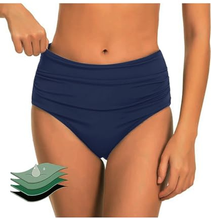 ABINGOO Donna Periodo Bikini Classic Triangolo Pantaloni da Bagno Ruched Vita Alta Pezzo sotto Mestruale Nuoto Bikini(Blu,XXXL)
