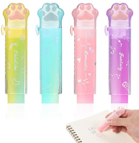 AOZUO 4 Stück Verschiebbare Einziehbare Radiergummis, Niedliche Katzenpfoten Kawaii Einziehbare Radiergummis für Kinder Schulbedarf und Büro, Sauber Abwischbarer Radiergummi
