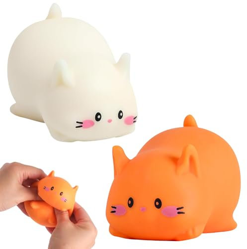 SKIKHN 2 Stück Niedliche Katze Stressball, Lustig Squishy Squeeze Spielzeug, Niedliche Weiße Katze Stressball, Fidget Toys, Anti Stress Spielzeug Spielzeug Geschenke für Erwachsene und Kinder